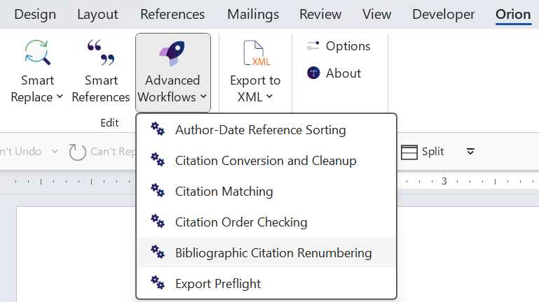 Advanced Workflow dropdown menu