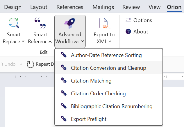 Advanced Workflow dropdown menu