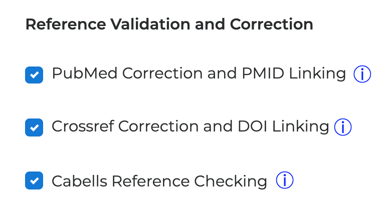 Reference Validation and Correction options, now including Cabells Reference Checking