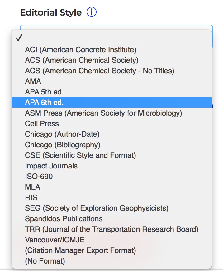 The editorial style drop-down menu