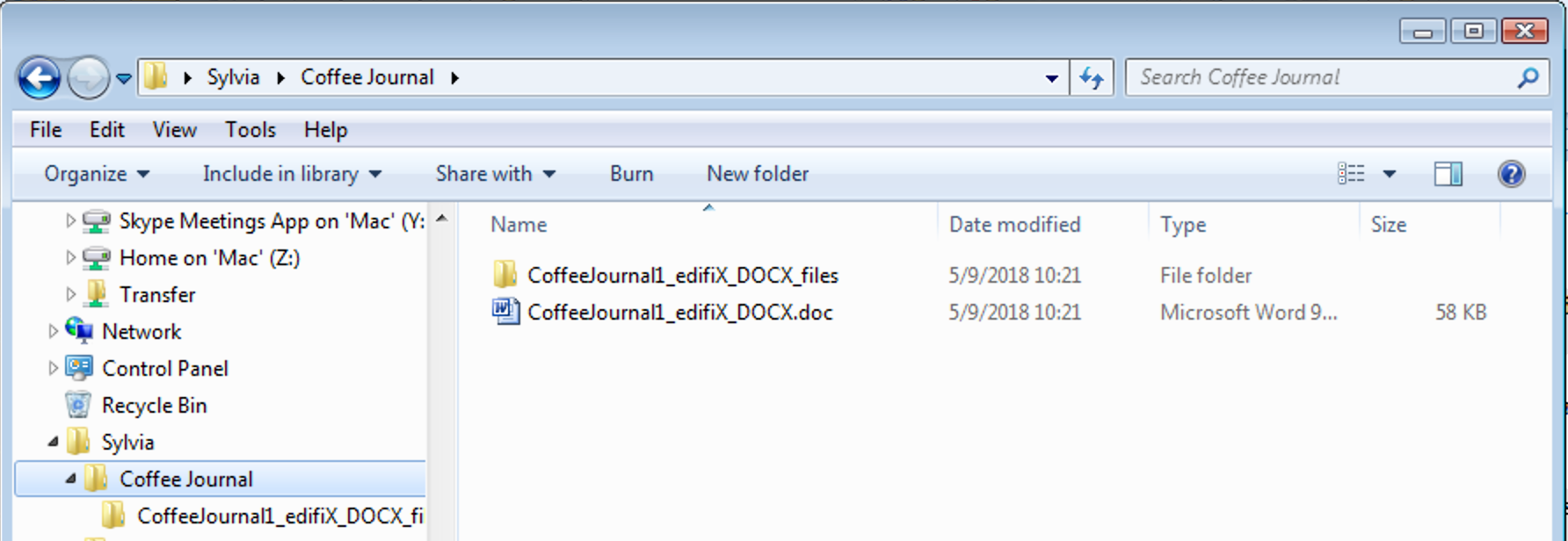A Word document and its associated folder created when exporting Edifix results as a .DOC file