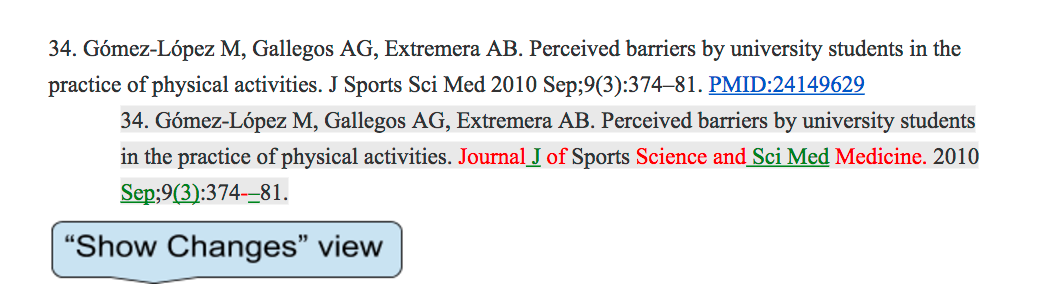 Edifix reference entry showing PubMed correction: abbreviated journal title with added month and issue number