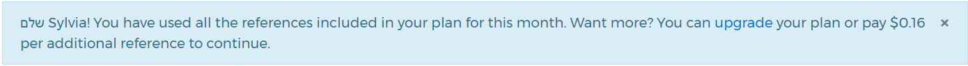 Dialog asking whether to pay extra reference charges, upgrade the subscription, or cancel the current job