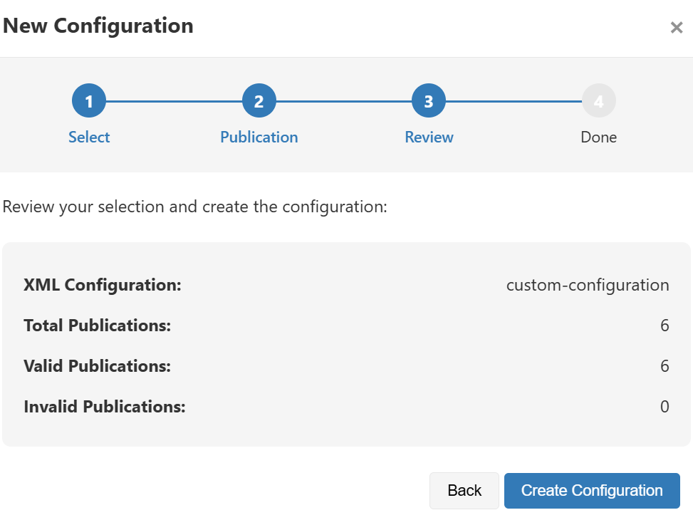 New Configuration dialog, step 3: review