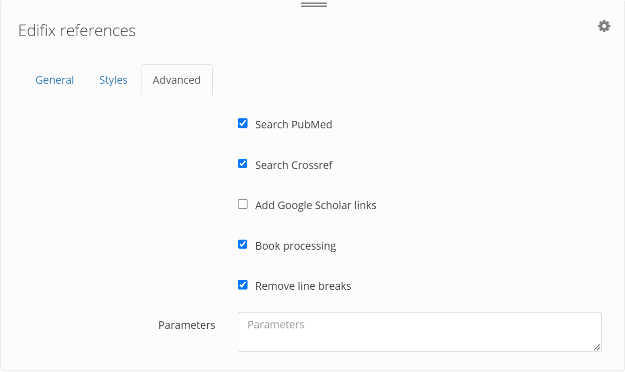 Edifix references workflow action — Advanced tab