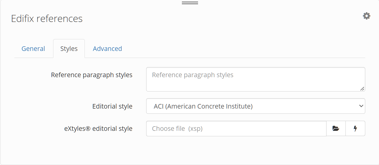 Edifix references workflow action — Styles tab