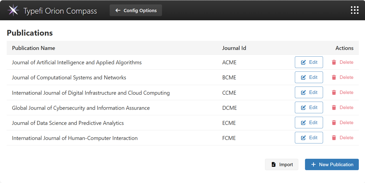 Import or add New publications in the publications view