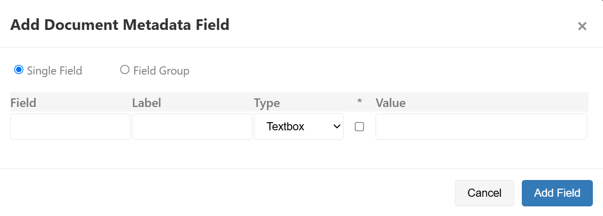 Image of the Add document metadata field