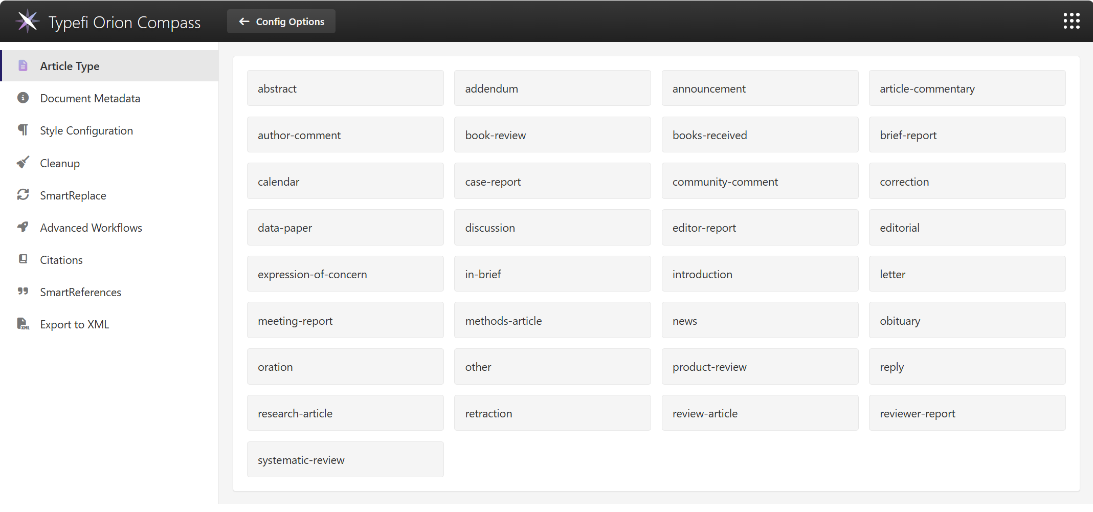 Image of article types in orion compass