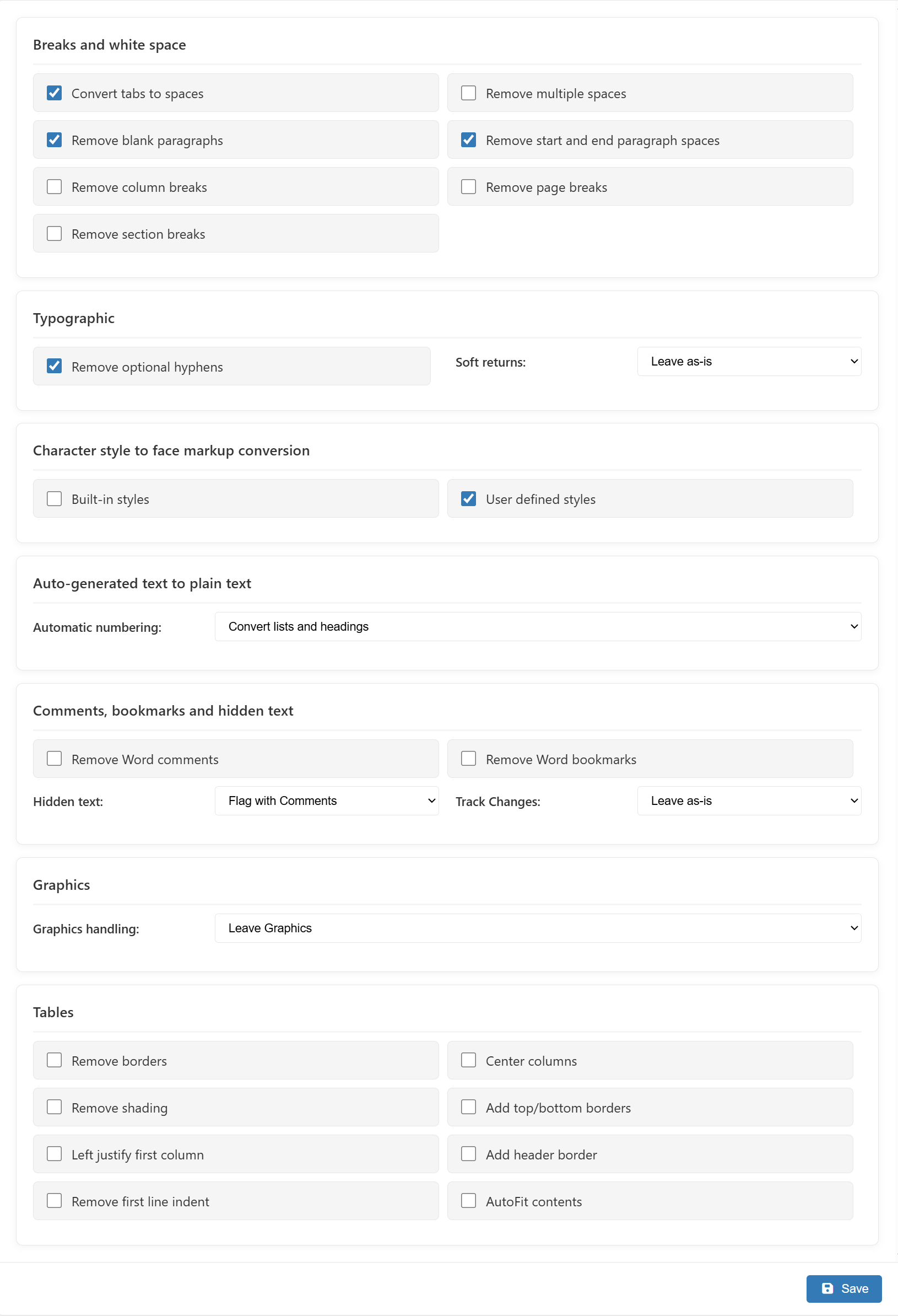 Image of cleanup settings in Orion Compass