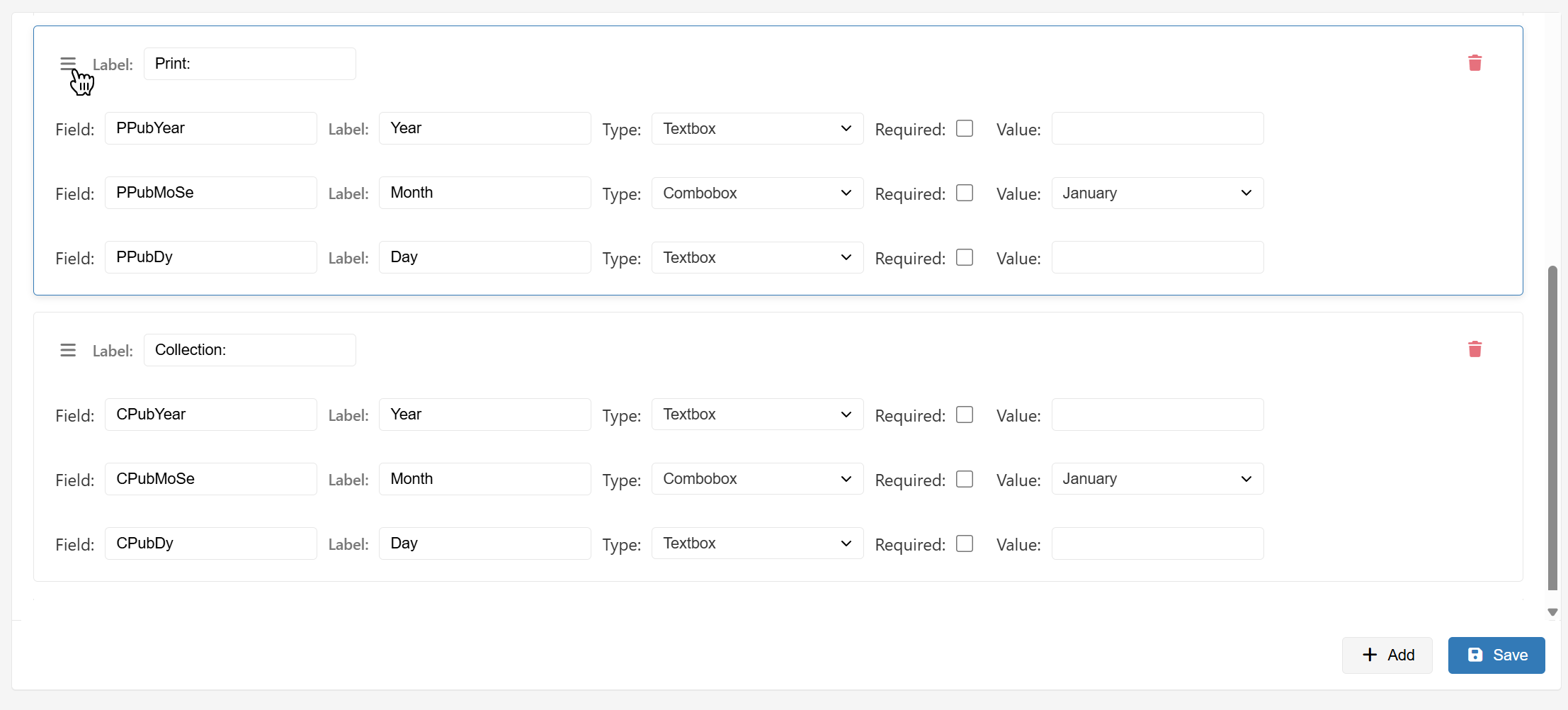 Image of the document metadata UI to manage settings