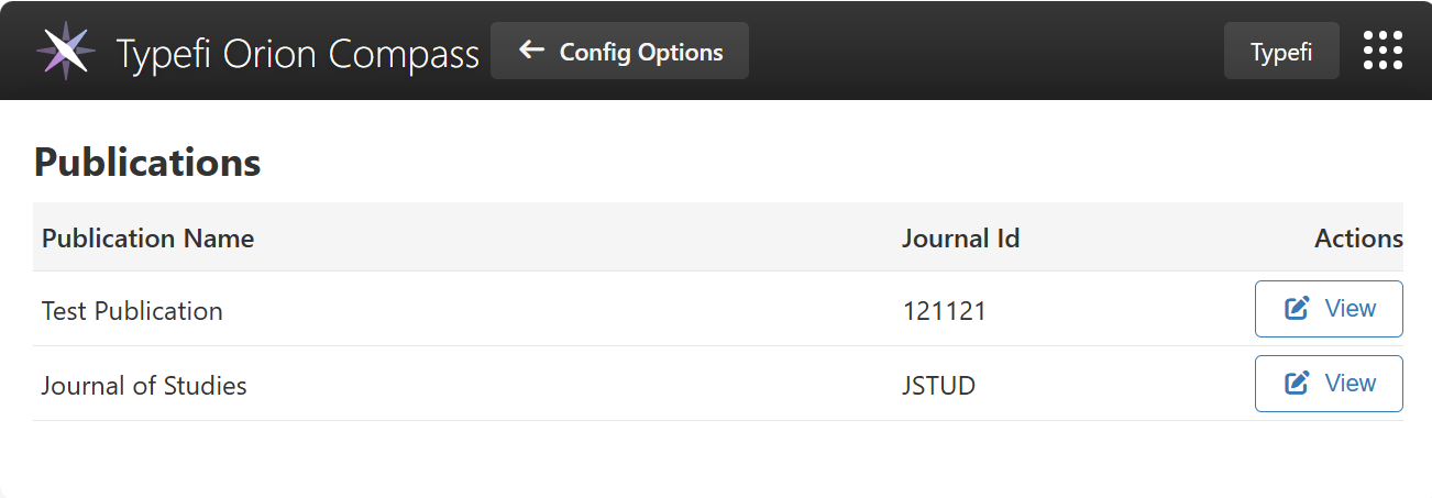Typefi Orion Compass Publication settings