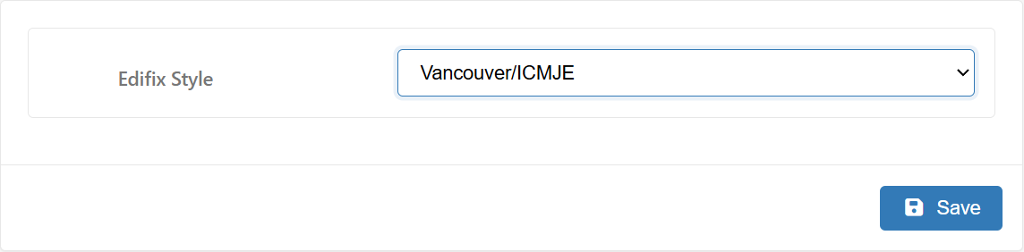 Image of the Edifix style dropdown to select an editorial style