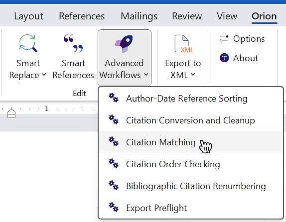 Advanced workflows dropdown menu