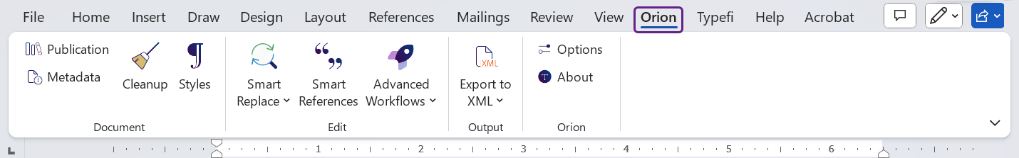 Orion ribbon in Microsoft Word