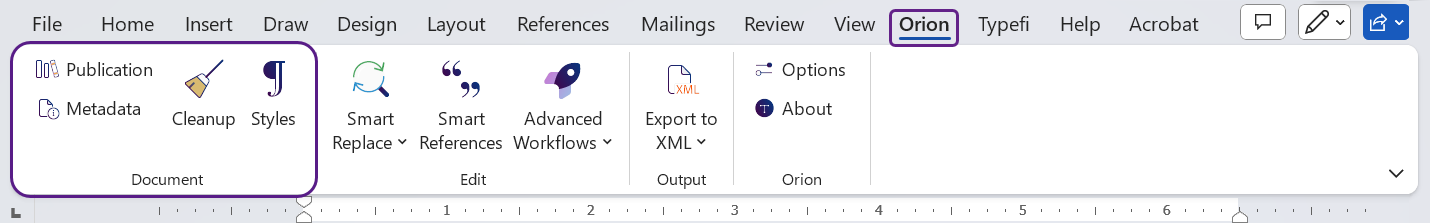 Orion ribbon Document group