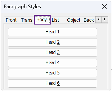 Image of the style tabs in the paragraph style palette