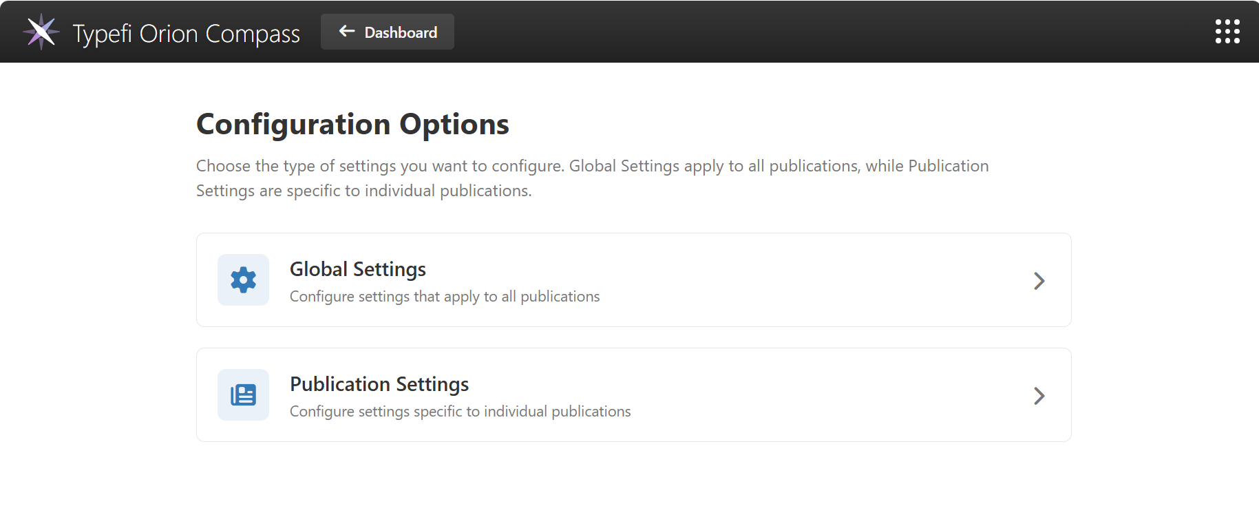 Configuration Options view